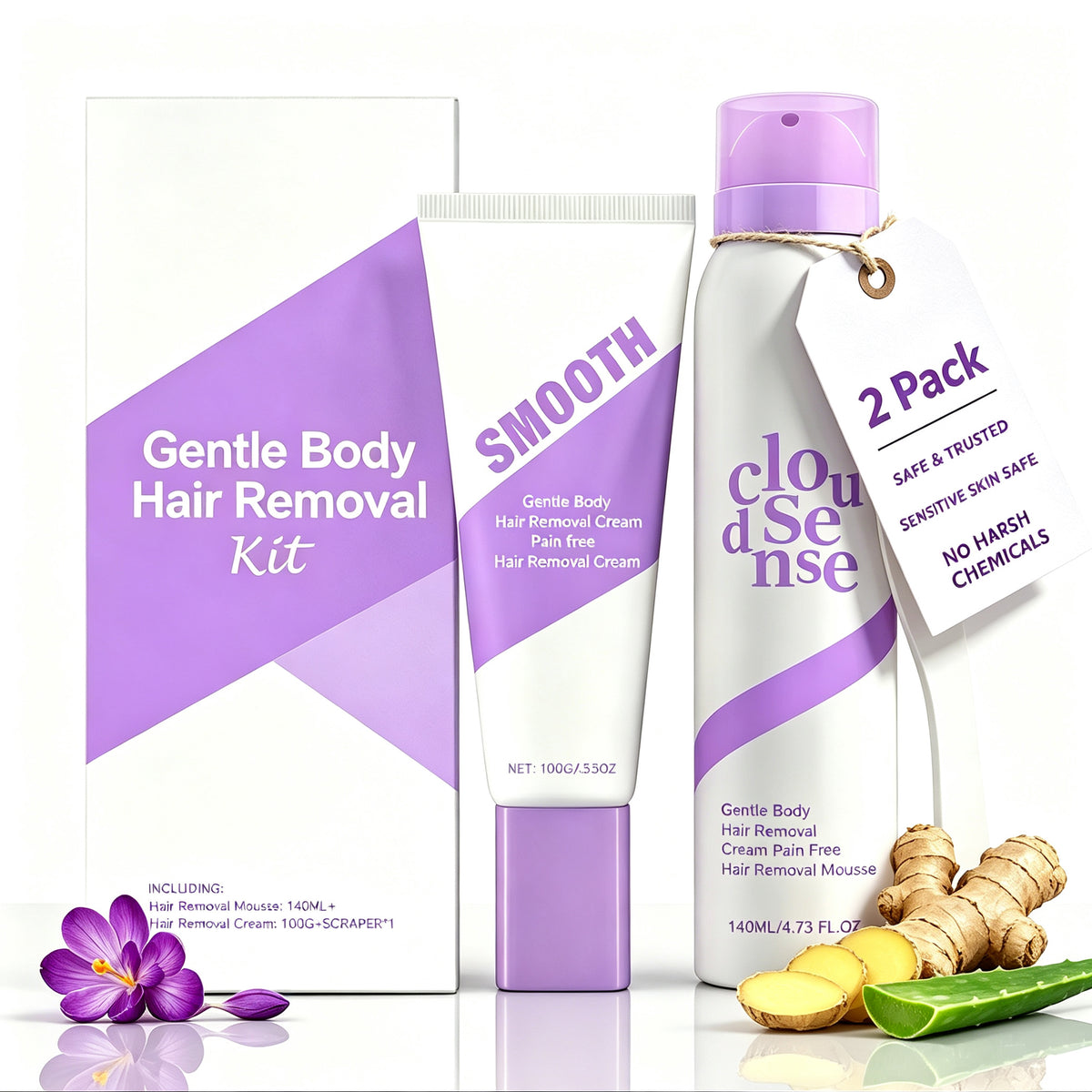 CloudSense Gentle Body Hair Removal Set (Spray & Cream) for Sensitive Skin